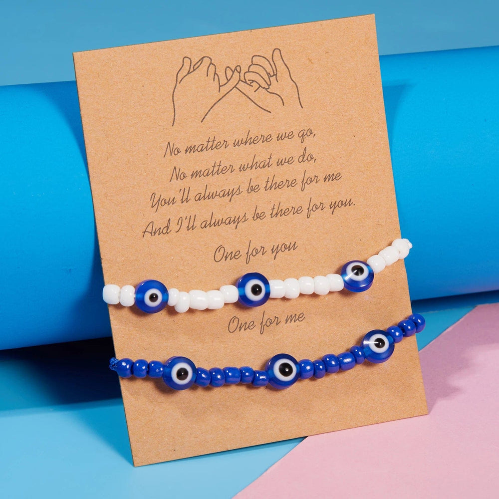 AliExpress Bracelets Turkish Evil Eye Bracelet Sets White Blue Evil Eyes Lucky Couple Bracelets for Women Colorful Crystal Bead Rope Chain Charm Jewelry