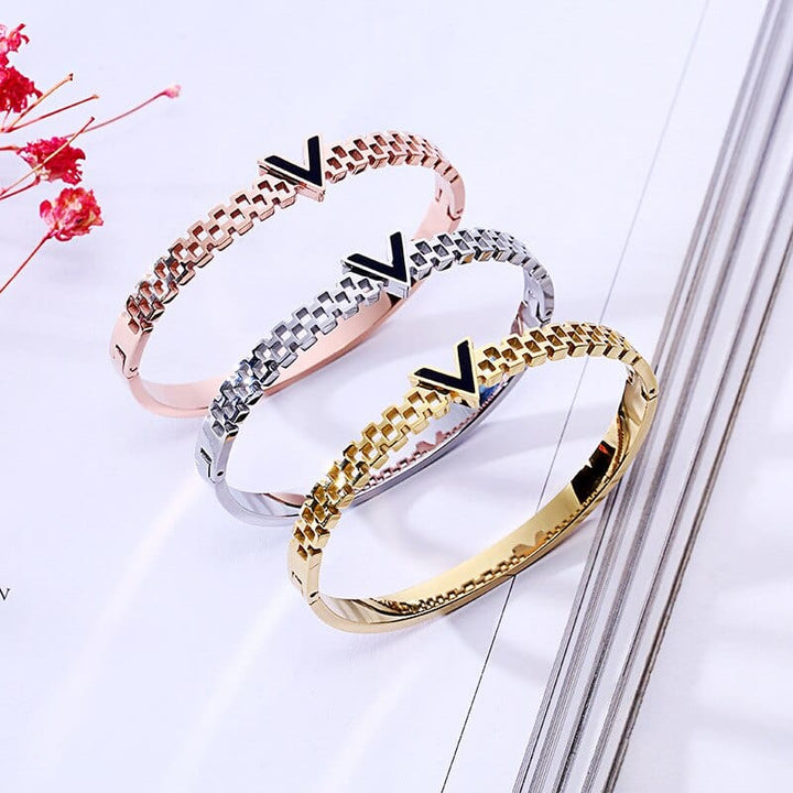 AliExpress Fashion Bracelets V is for Vegan Bangle Style Bracelet-Stainless Steel, White/Yellow/Rose Gold Plated