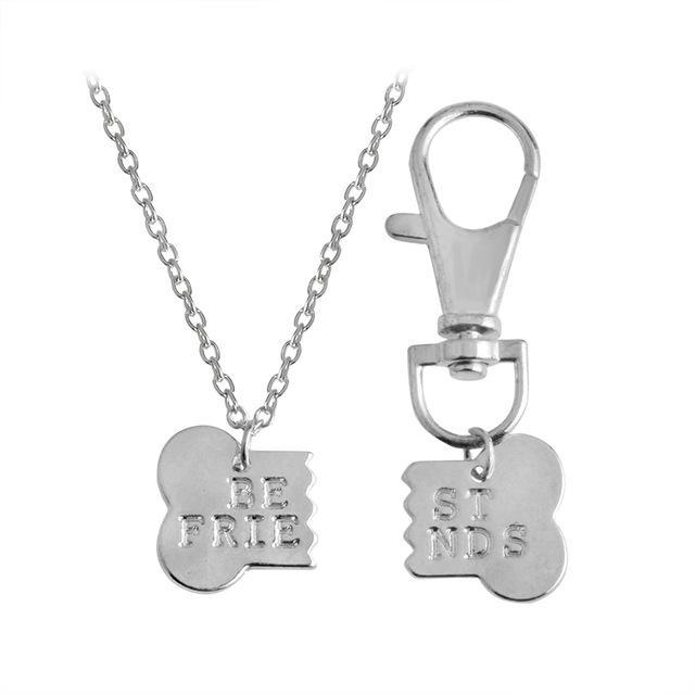 AliExpress Fashion Jewelry Best Friends Dog Bone Necklace & Keychain Jewelry Set-Yellow or Silver Colors
