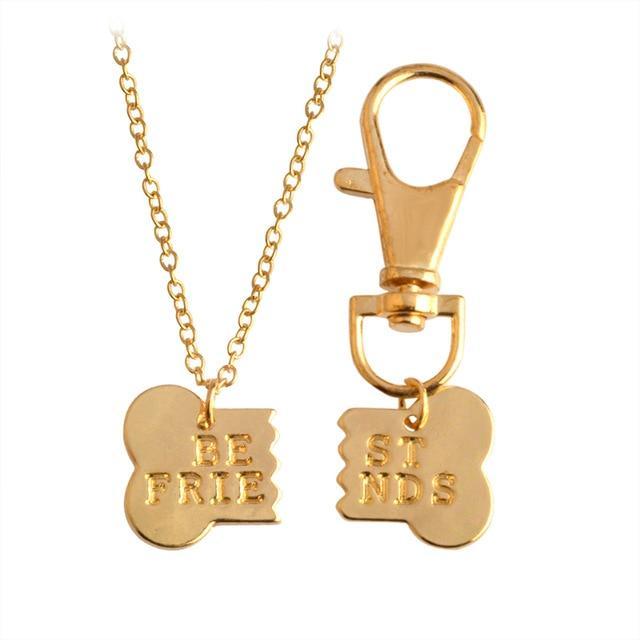 AliExpress Fashion Jewelry style1 Best Friends Dog Bone Necklace & Keychain Jewelry Set-Yellow or Silver Colors