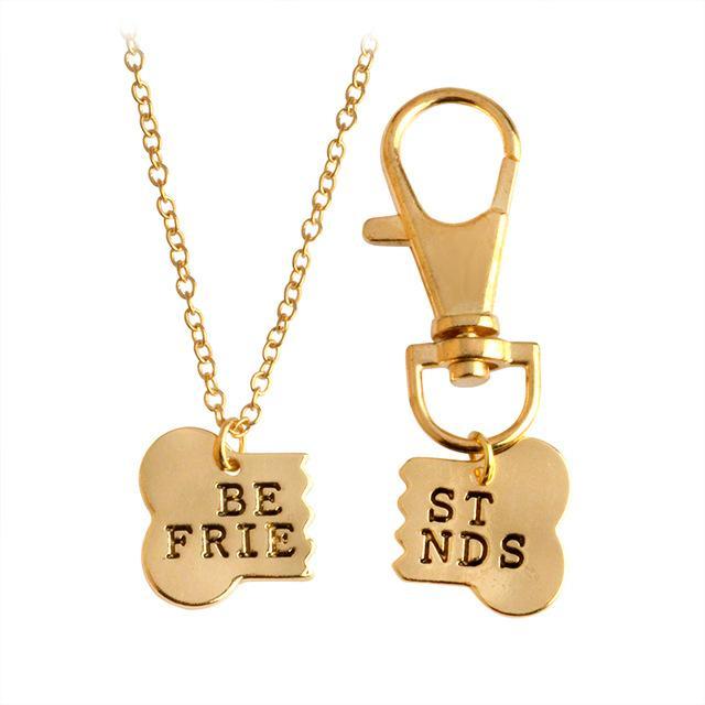 AliExpress Fashion Jewelry style2 Best Friends Dog Bone Necklace & Keychain Jewelry Set-Yellow or Silver Colors