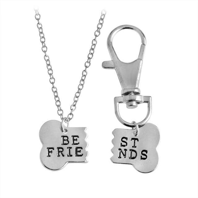 AliExpress Fashion Jewelry style3 Best Friends Dog Bone Necklace & Keychain Jewelry Set-Yellow or Silver Colors