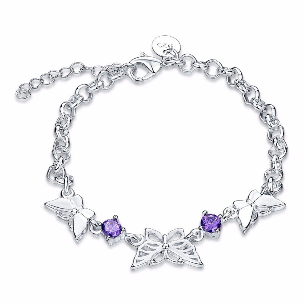 AliExpress Fine Fashion Jewelry Bracelet 3 Butterflies Purple CZ Butterfly Bracelets in Sterling Silver