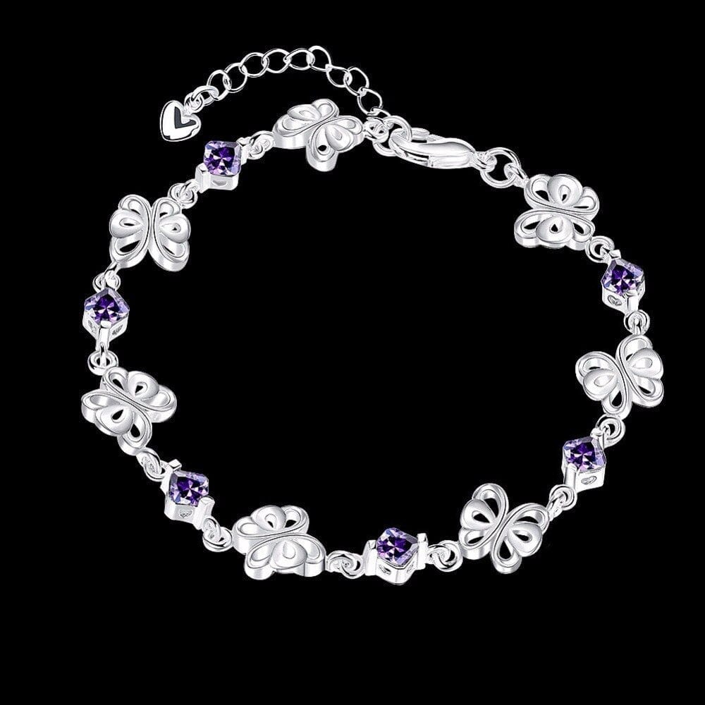 AliExpress Fine Fashion Jewelry Bracelet 7 Butterflies Purple CZ Butterfly Bracelets in Sterling Silver