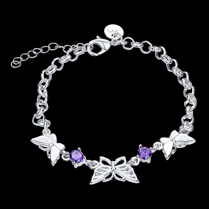 AliExpress Fine Fashion Jewelry Bracelet Purple CZ Butterfly Bracelets in Sterling Silver