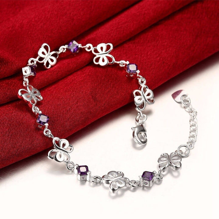 AliExpress Fine Fashion Jewelry Bracelet Purple CZ Butterfly Bracelets in Sterling Silver