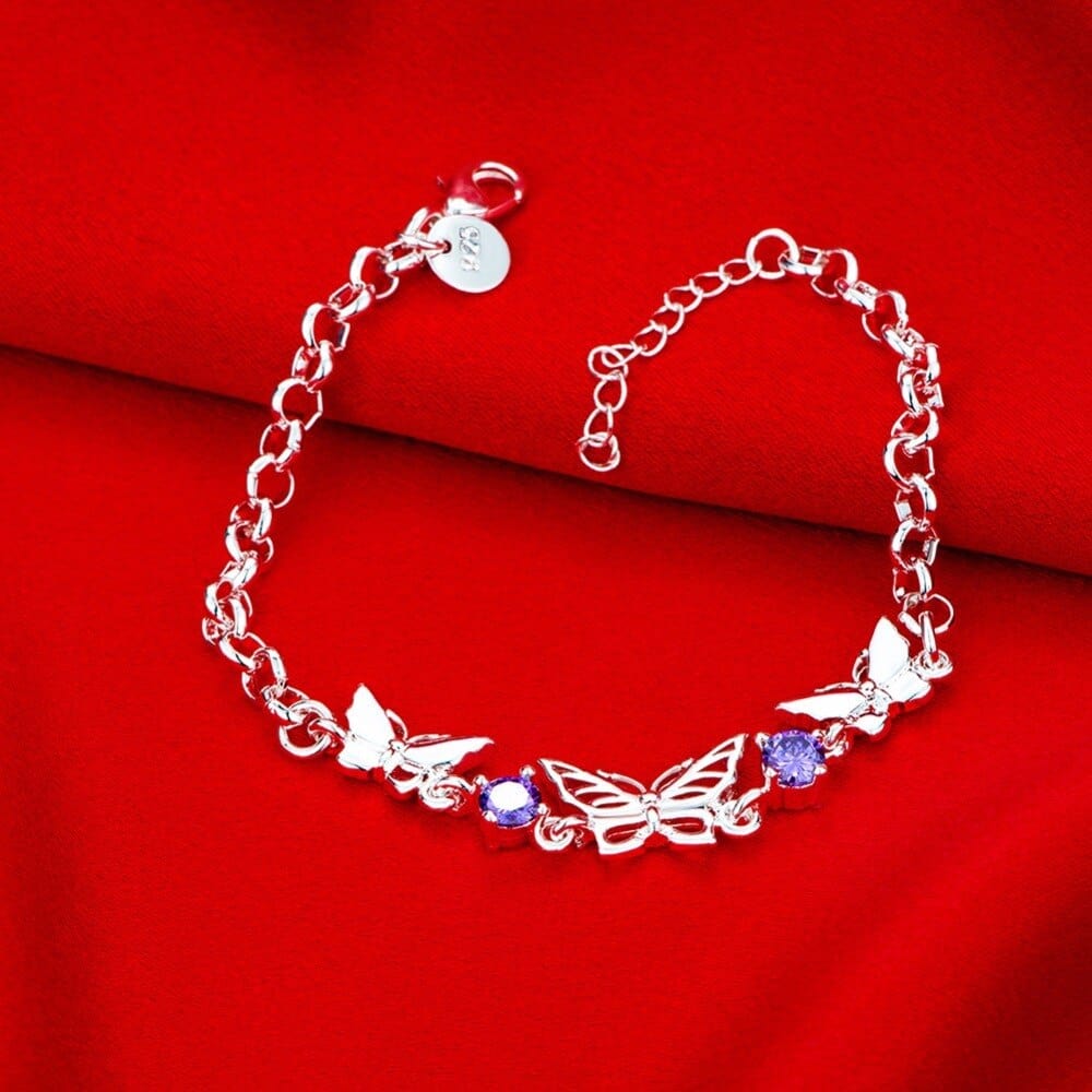 AliExpress Fine Fashion Jewelry Bracelet Purple CZ Butterfly Bracelets in Sterling Silver