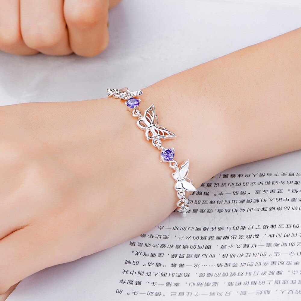 AliExpress Fine Fashion Jewelry Bracelet Purple CZ Butterfly Bracelets in Sterling Silver