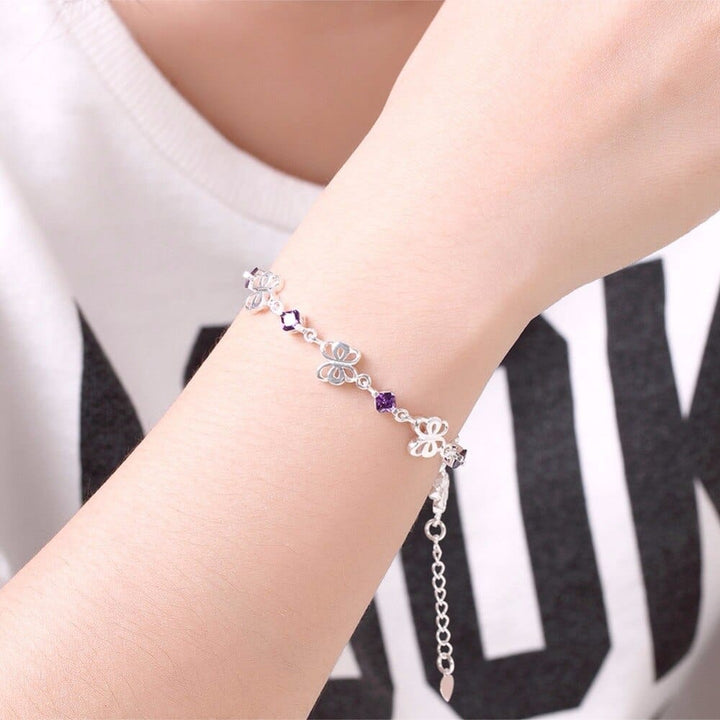 AliExpress Fine Fashion Jewelry Bracelet Purple CZ Butterfly Bracelets in Sterling Silver