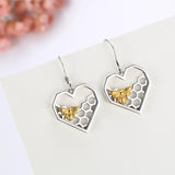 AliExpress Fine Fashion Jewelry-Earrings Honey Bee Heart Comb Earrings 925 Sterling SIlver for Bee Lovers