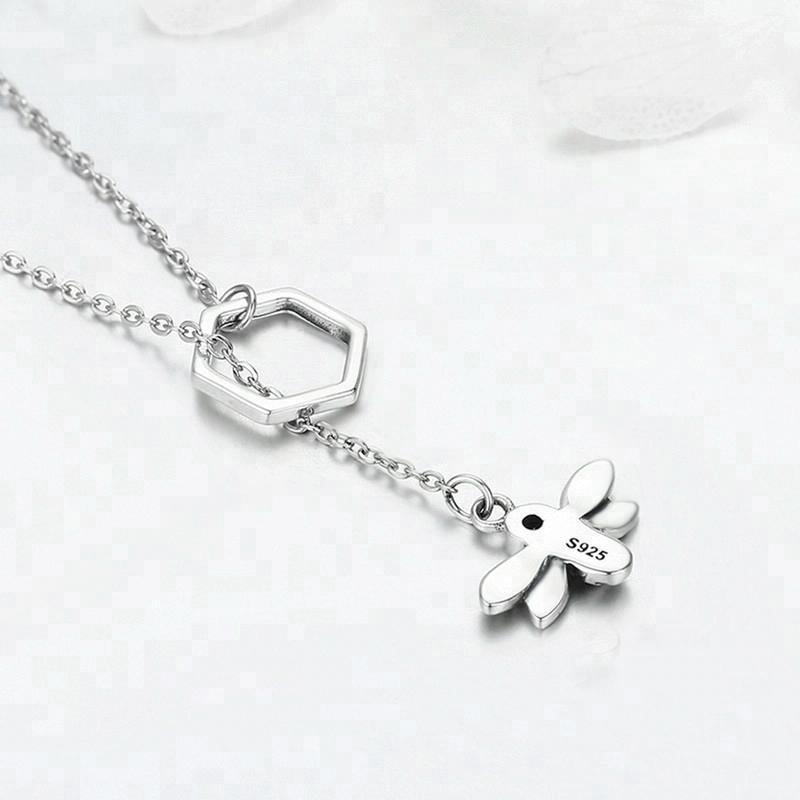 Bumble Bee Necklace-Cute Solid Sterling Silver Sparkling Bumble