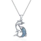 AliExpress Fine Fashion Jewelry-Necklace Dolphin 2 Dolphin Necklaces (4 Styles) in 925 Silver with Blue Cubic Zirconia