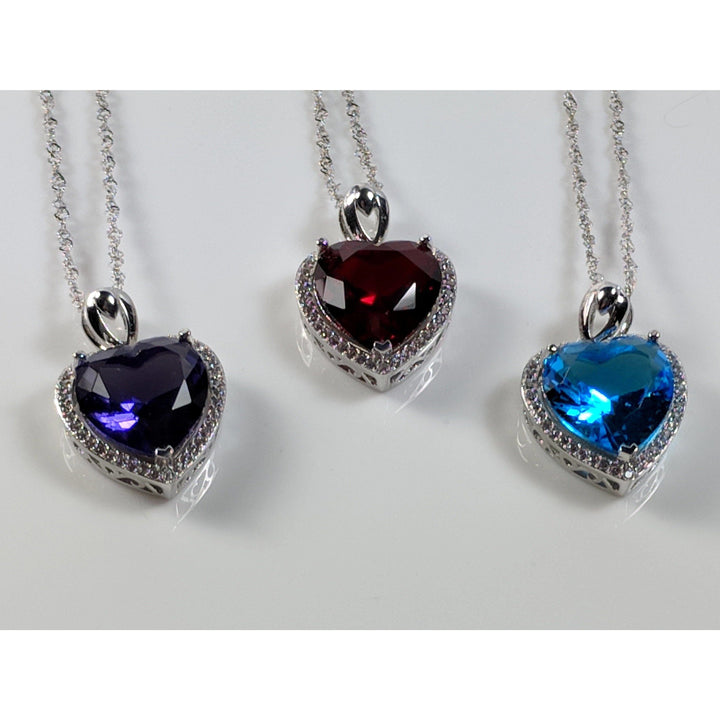 AliExpress Fine Fashion Jewelry-Necklace Heart Pendant in 925 Silver, Simulated Ruby, Topaz or Amethyst Crystal with CZ