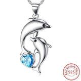 AliExpress Fine Fashion Jewelry-Necklace Pair Blue CZ Heart Dolphin Necklaces (4 Styles) in 925 Silver with Blue Cubic Zirconia