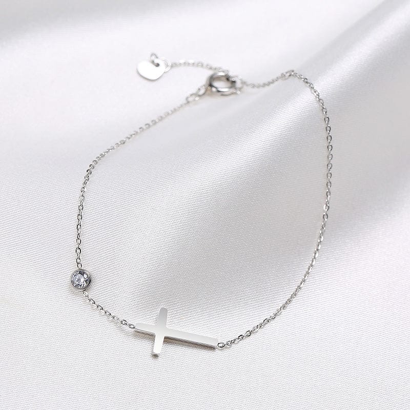 AliExpress Jewelry Bracelet / SilverTone Dainty Cross and CZ Bracelet or Necklace-Stainless Steel Gold or Silver Tone