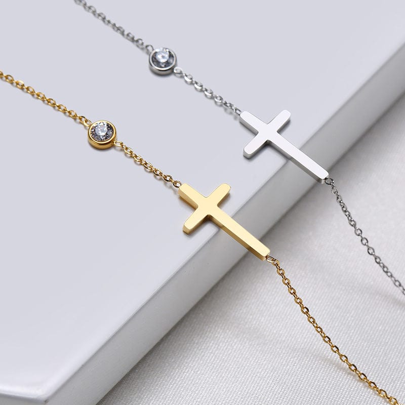 AliExpress Jewelry Dainty Cross and CZ Bracelet or Necklace-Stainless Steel Gold or Silver Tone