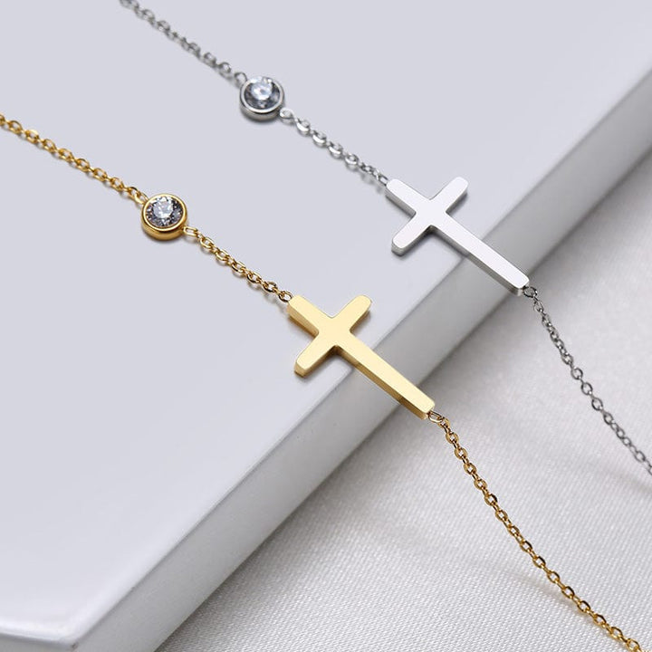 AliExpress Jewelry Dainty Cross and CZ Bracelet or Necklace-Stainless Steel Gold or Silver Tone