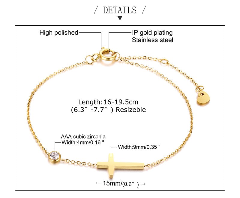 AliExpress Jewelry Dainty Cross and CZ Bracelet or Necklace-Stainless Steel Gold or Silver Tone