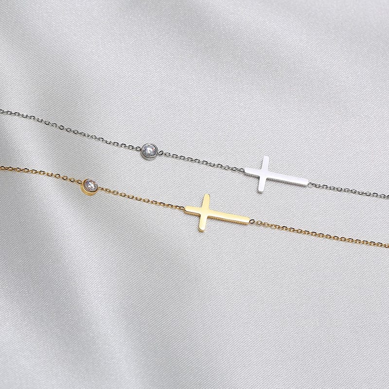 AliExpress Jewelry Dainty Cross and CZ Bracelet or Necklace-Stainless Steel Gold or Silver Tone