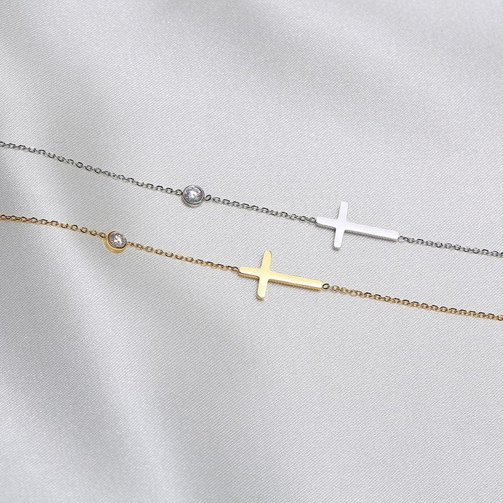AliExpress Jewelry Dainty Cross and CZ Bracelet or Necklace-Stainless Steel Gold or Silver Tone
