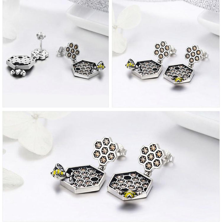 AliExpress Jewelry SET-Fine Fashion 925 Silver Honeycomb and Bee Sterling Silver Earrings