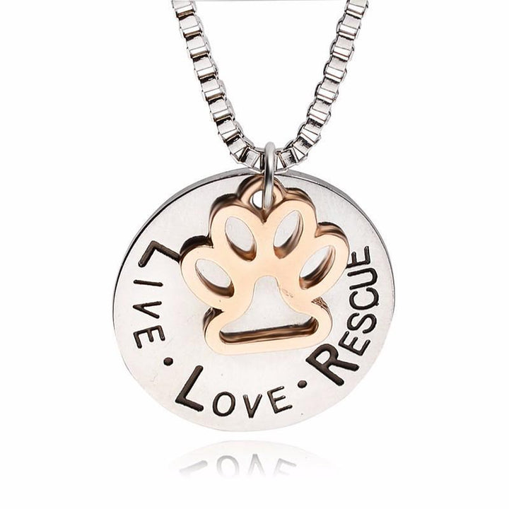 AliExpress necklaces "LIVE LOVE RESCUE" Paw Print Silver Necklace Animal Jewelry