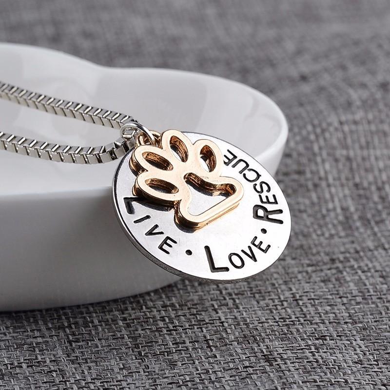 AliExpress necklaces "LIVE LOVE RESCUE" Paw Print Silver Necklace Animal Jewelry
