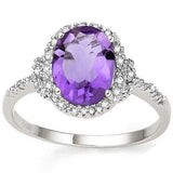 Amethyst and Diamond Ring in Sterling Silver, Beautiful Vivid Purple 2.6ctw
