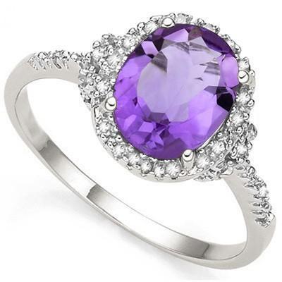 Amethyst and Diamond Ring in Sterling Silver, Beautiful Vivid Purple 2.6ctw - The Pink Pigs, A Compassionate Boutique