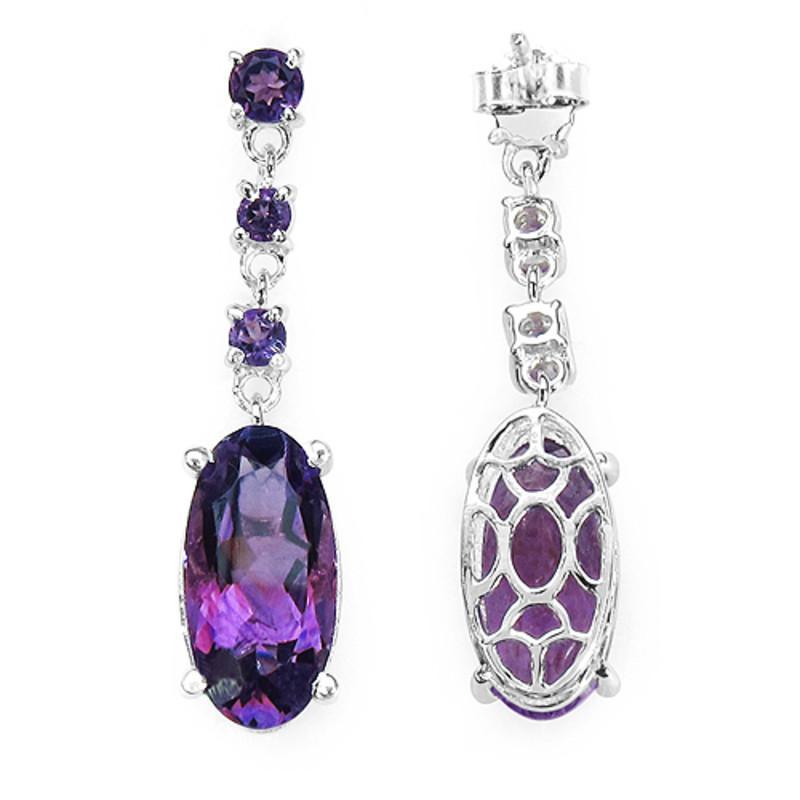 Amethyst Drop Earrings in Sterling Silver Nearly 10cts of Deep Purple Amethyst - The Pink Pigs, A Compassionate Boutique