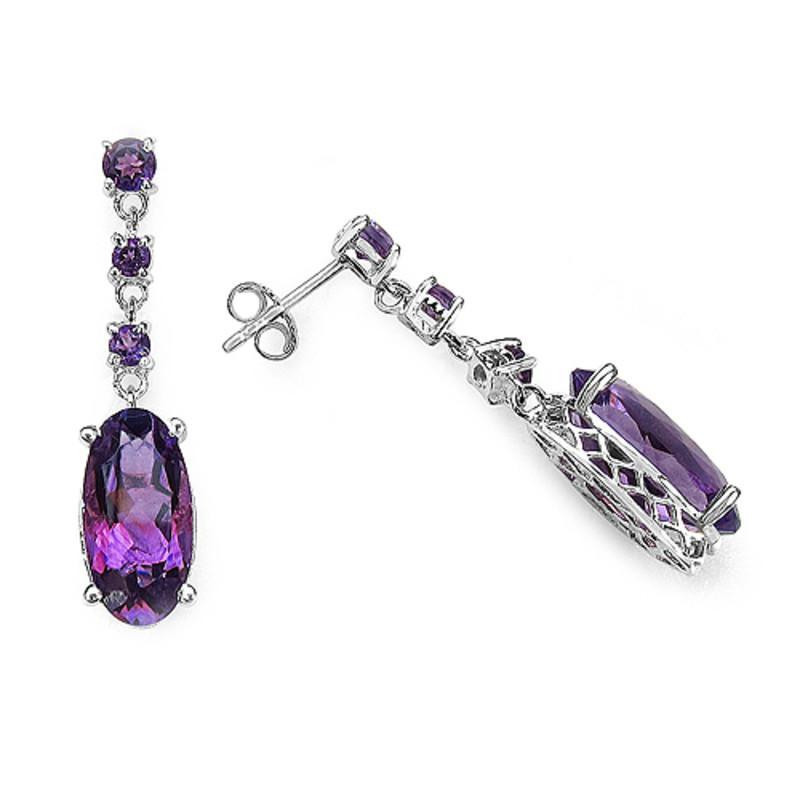 Amethyst Drop Earrings in Sterling Silver Nearly 10cts of Deep Purple Amethyst - The Pink Pigs, A Compassionate Boutique