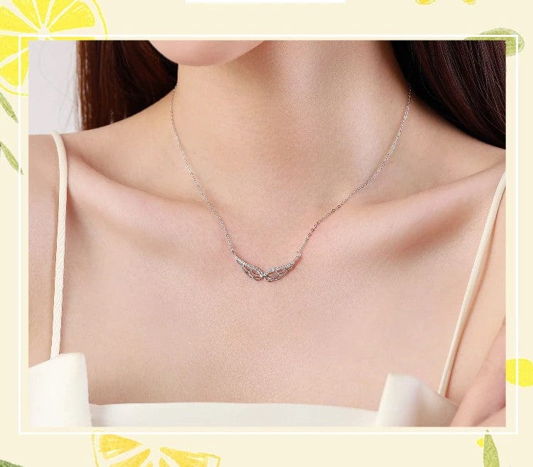 Angel Wings Bar Necklace Sterling Silver Dainty