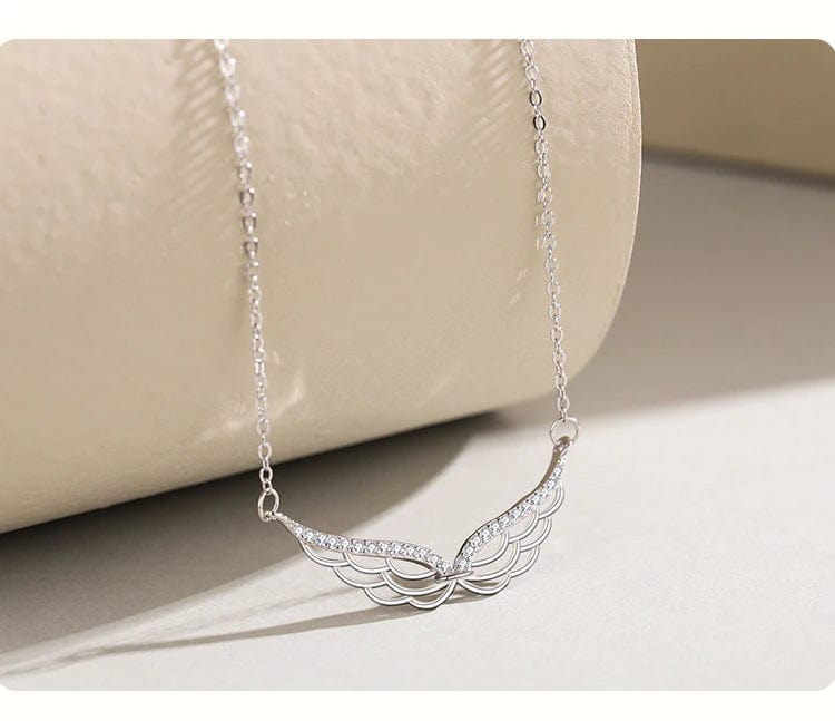 Angel Wings Bar Necklace Sterling Silver Dainty