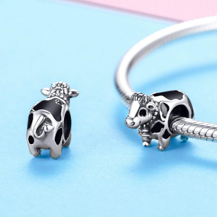 Cute Cow Calf Sterling Silver Charm Bead Pendant S925, Scottish Highland Cow Animal Cow Farm Jewellery Pandora Compatible