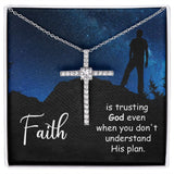 Sparkling Cross Necklace, Inspirational message:  Faith is Trusting God....
