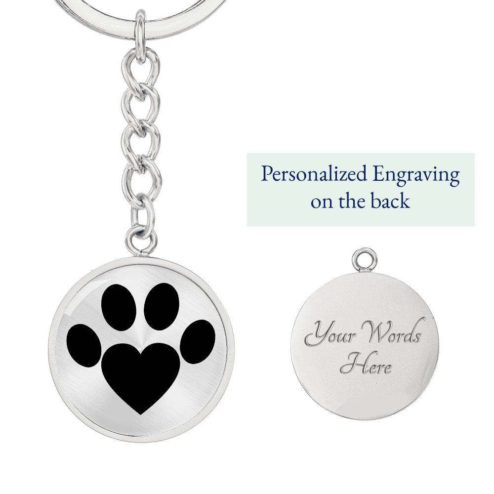 Paw Heart Stainless Steel Pendant Keychain Furbaby Love - Custom Engraving Option