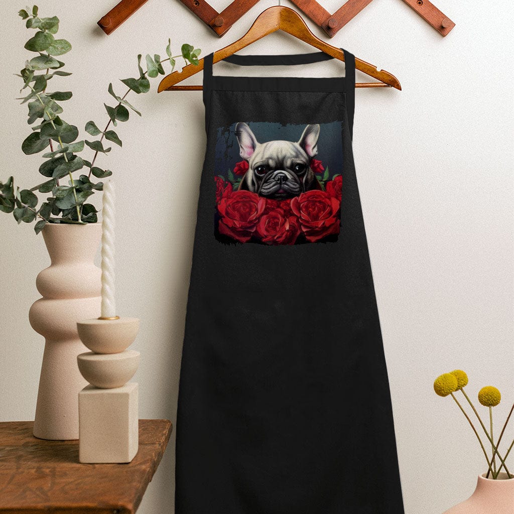 Dog Print Apron - Red Rose Cooking Apron - Bulldog Apron for Men for Women