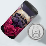 Dog Face Insulated Slim Can Cooler - Floral Can Cooler - Bulldog Insulated Slim Can Cooler