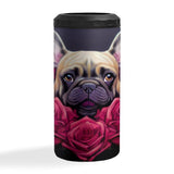 Dog Face Insulated Slim Can Cooler - Floral Can Cooler - Bulldog Insulated Slim Can Cooler