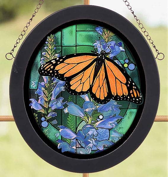 MONARCH BUTTERFLY FRAMED 9X8 OVAL COLORED GLASS