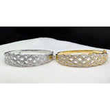 Natural Diamond Basket Weave Gold Plated Bangle Bracelet with REAL Diamonds!  Very Affordable!