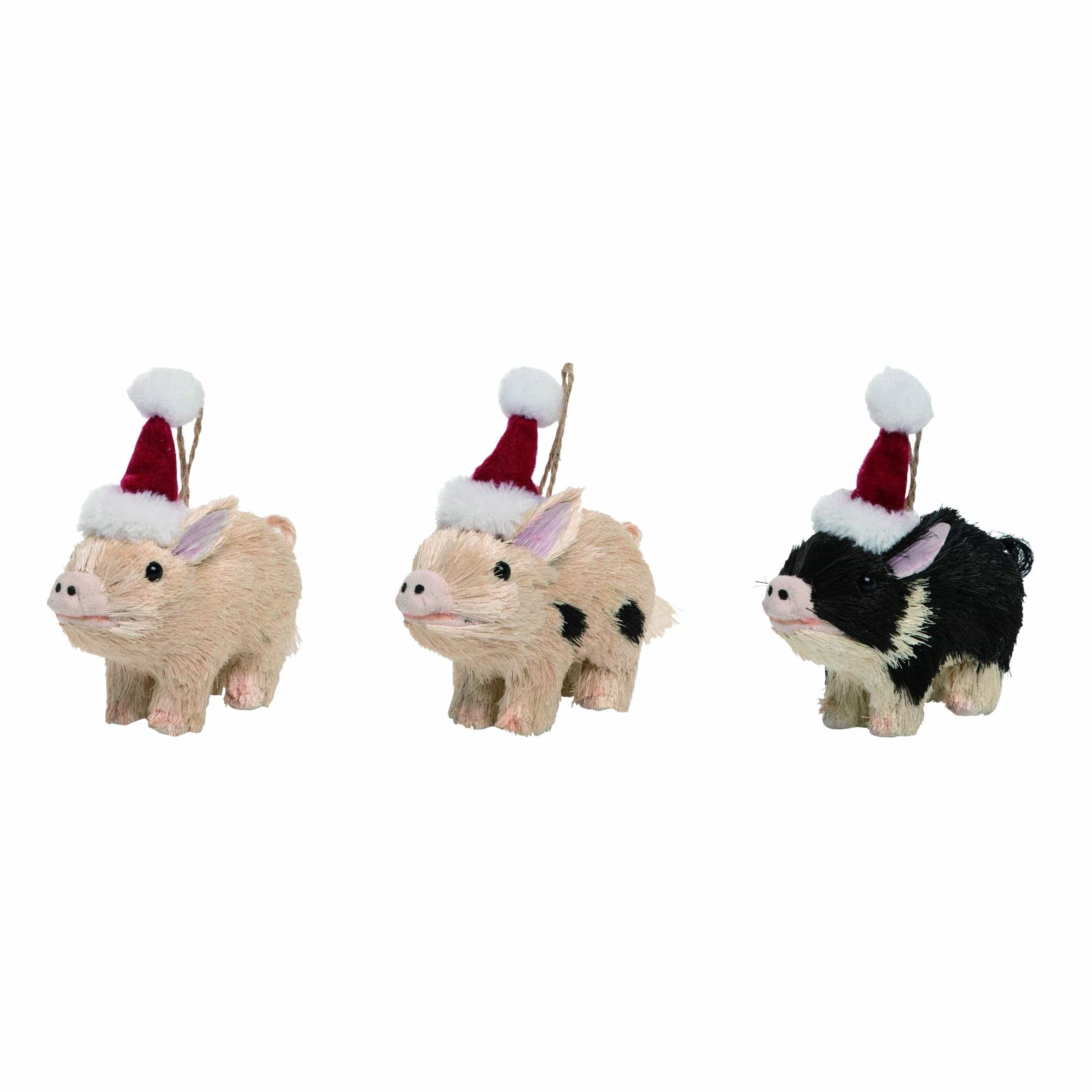 Christmas Pig Ornament Set of 3 Foam 5 in. Multicolor