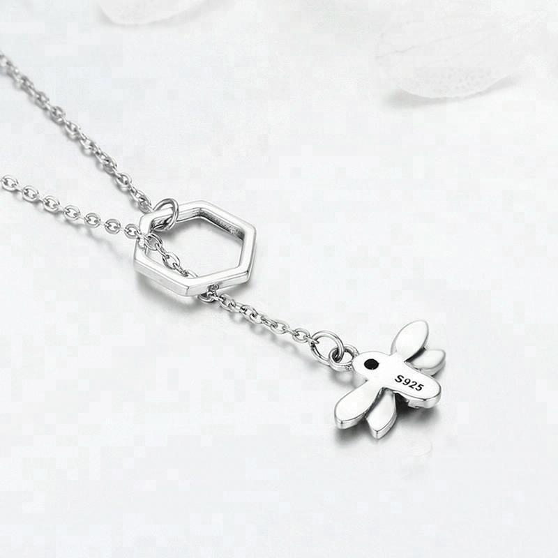 Bee with Lariat Necklace in 925 Sterling Silver - The Pink Pigs, A Compassionate Boutique