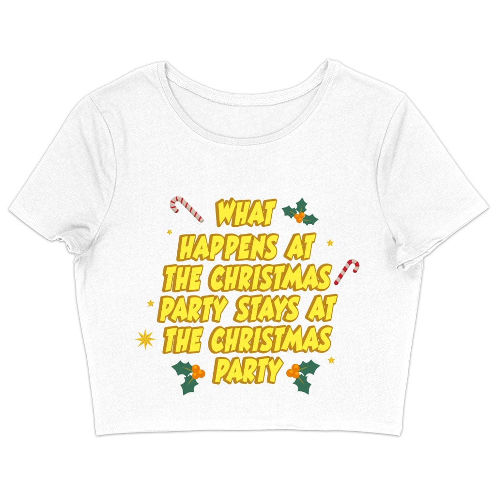 Christmas Party Women's Cropped T-Shirt - Funny Crop Top - Phrase Art Crop Tee Shirt