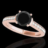 Black Diamond Solitaire Engagement Ring with Diamond Shanks, 1.5ctw in 10K Rose Gold-Gorgeous! - The Pink Pigs, A Compassionate Boutique