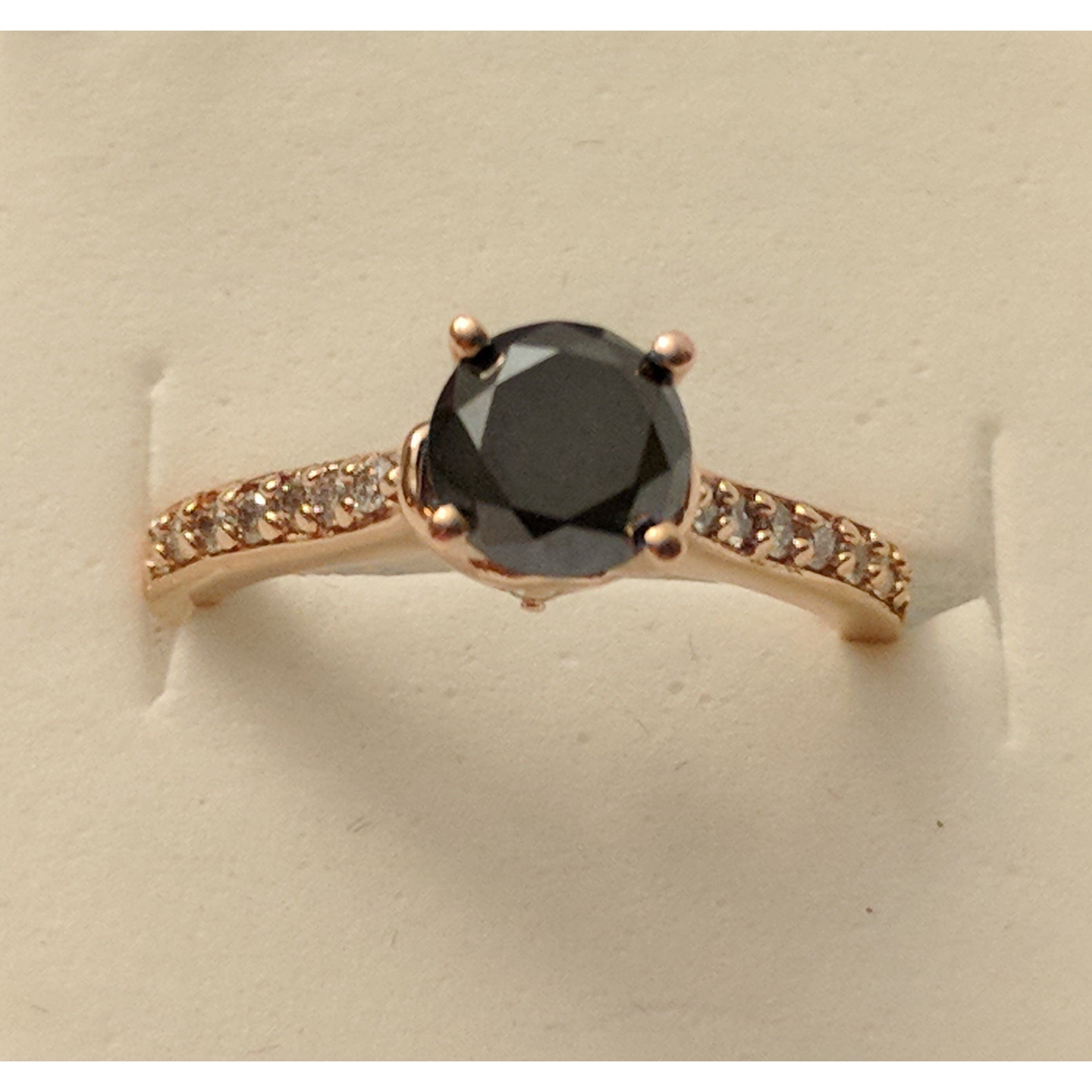 Black Diamond Solitaire Engagement Ring with Diamond Shanks, 1.5ctw in 10K Rose Gold-Gorgeous! - The Pink Pigs, A Compassionate Boutique