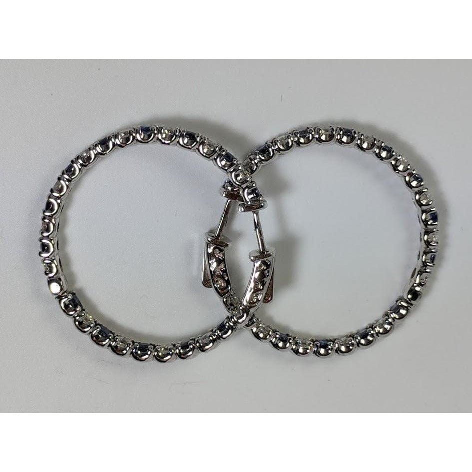 Blue Sapphire and Diamond Hoop Earrings in 14K White Gold, Made in the USA - The Pink Pigs, A Compassionate Boutique
