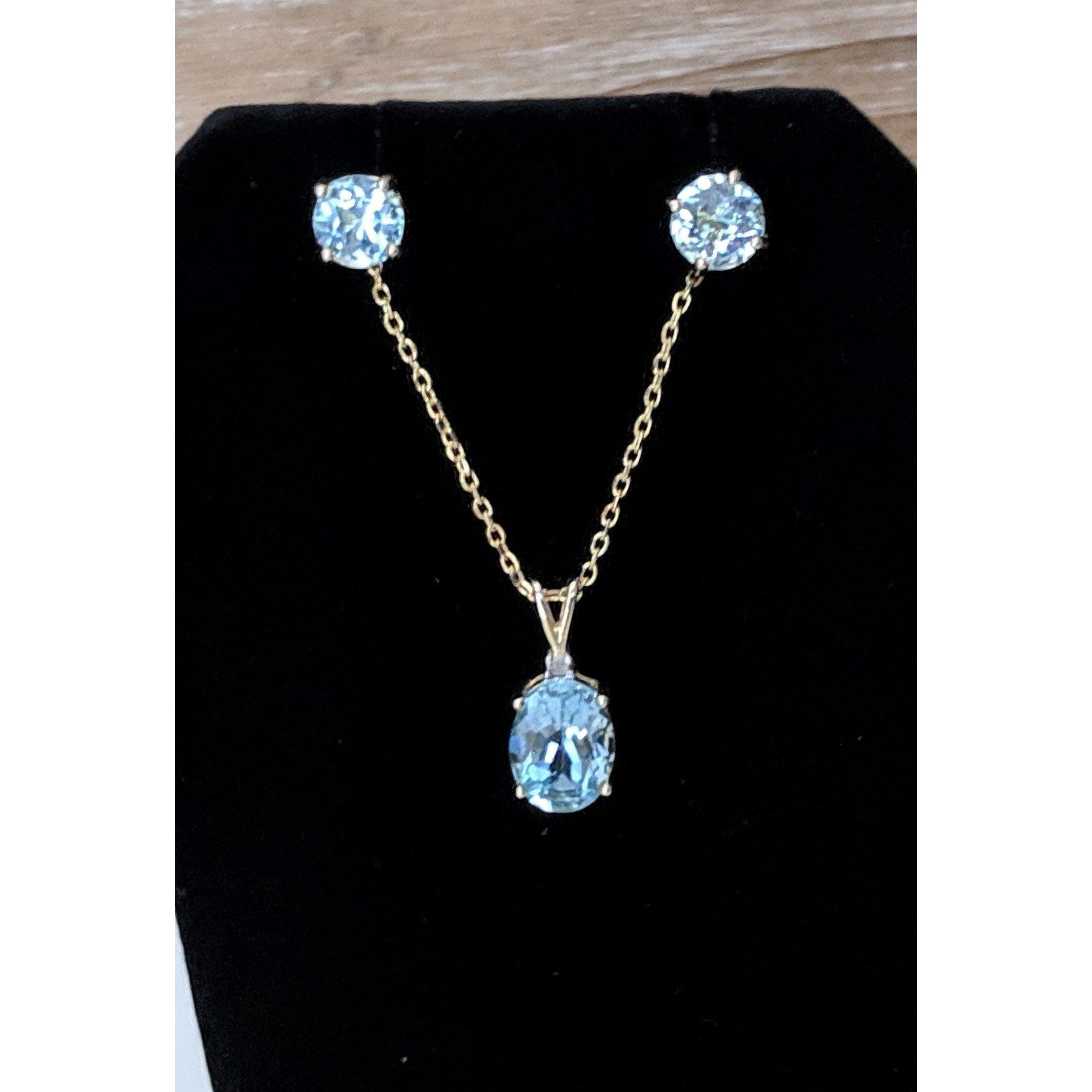 Blue Topaz Earrings and Necklace Set in Sterling Silver-50% off Retail! - The Pink Pigs, A Compassionate Boutique