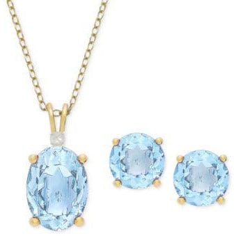 Blue Topaz Earrings and Necklace Set in Sterling Silver-50% off Retail! - The Pink Pigs, A Compassionate Boutique
