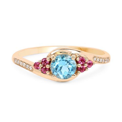 Blue Topaz, Pink Tourmaline and Sparkling White Diamonds, a PERFECT Combination! Red, white and blue ring! - The Pink Pigs, A Compassionate Boutique